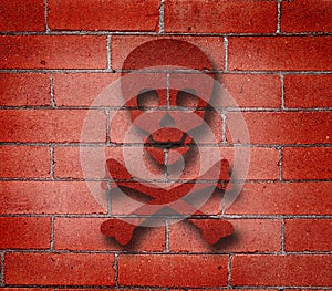 Red Brick Wall with Cross Bones Graffiti