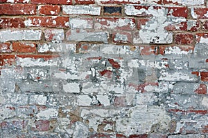 Red Brick Wall With Damaged White Plaster Background