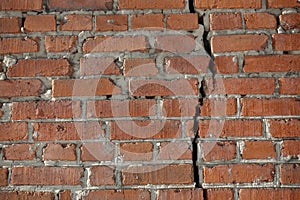 Red brick wall is divided by a vertical crack. Separation concept