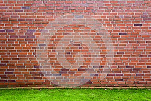 Red brick wall with green grass