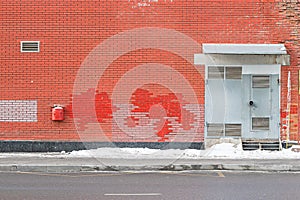Brick red wall with grey doors for graphity and doodle photo