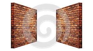 Red brick wall grunge texture background isolated on white background. Clipping path