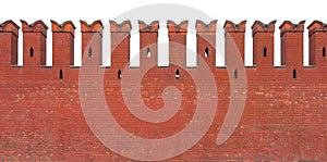 Red brick wall with a merlon, isolated on a white background