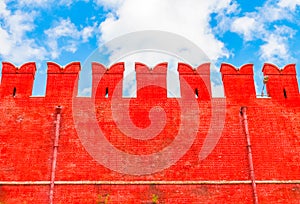 Red brick wall of the Moscow Kremlin