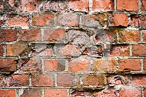 Red brick wall of old building, red brick texture, reliable brickwork masonry with bricklayer