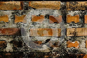 A red brick wall with old stains.