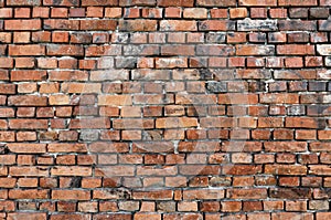 Red brick wall texture. Empty old and grunge brickwork pattern for interior design and decoration. Vintage background or wallpaper