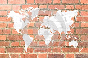 Red Brick wall texture Soft tone White color with world map