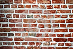 Red brick wall texture with white grout, vintage, grunge wall