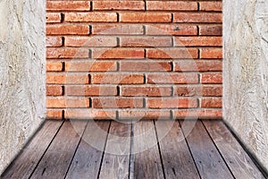 Red brick wall texture and wood floor