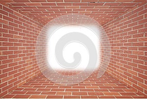 Red Brick wall tunnel with light