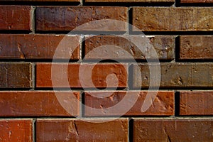 Red Brick wall was assembled with a cement and manpower - close up photo. Background picture.