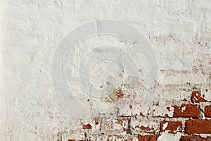 Red Brick Wall With White Damaged Plaster Background