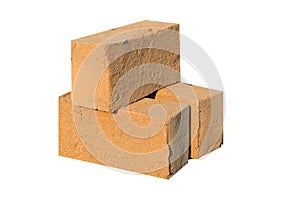 Stack of Bricks 3D illustration, Solid clay bricks used for construction,Old red brick isolated on white background.