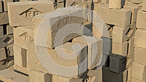 Stack of Bricks 3D illustration, Solid clay bricks used for construction,Old red brick isolated on white background.