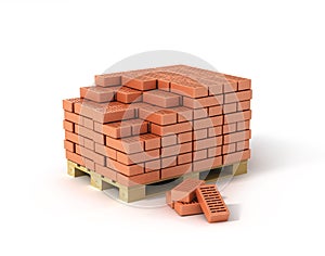 Red bricks stacked on wooden pallet