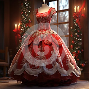 red bridal drees with Christmas decoration generated by AI tool