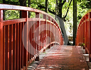 Red bridge across the Togawa river in Shimosuwa - Nagano prefecture, Japan