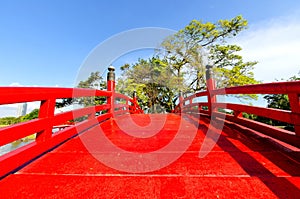 Red bridge in Chinese Garden