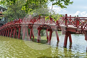 Red Bridge- The Huc Bridge in Hoan Kiem Lake, Hanoi, Vietnam