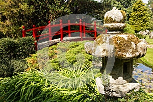 Red bridge. Irish National Stud's Japanese Gardens. Kildare. Ireland photo