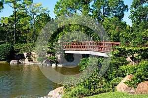 Red Bridge in Japanese Garden