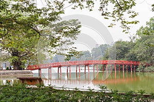 Red Bridge in lake Ha Noi, Vietnam