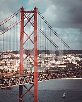 Red bridge of Lisbon and the city in the background