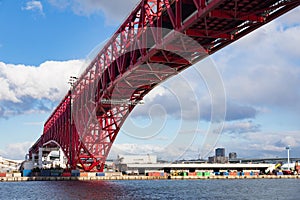 Red Bridge, Minato Bridge over Osaka sea port