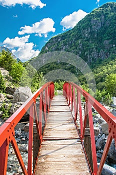 Red bridge in the mountain