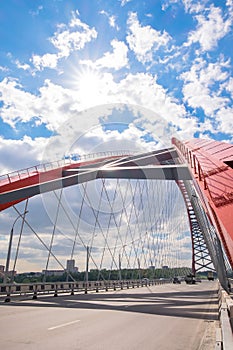 The red bridge in Novosibirsk city