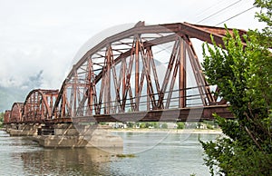 Red bridge for the train in Da Nang