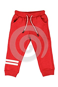 Red bright sports pants, casual style, isolated on a white