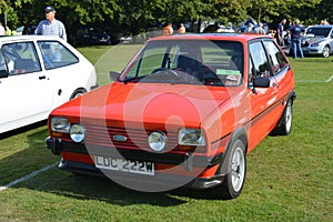 Red British classic collectors car Ford Fiesta