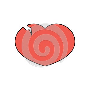 Red broken heart with a crack. Vector illustration
