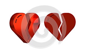 Red Broken heart or divorce icon isolated on transparent background. Love symbol. Valentines day.