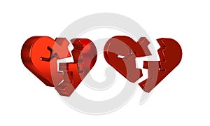 Red Broken heart or divorce icon isolated on transparent background. Love symbol. Valentines day.