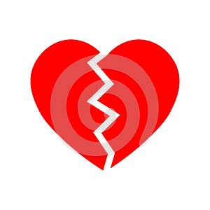 Red broken heart icon. Simple flat vector illustration
