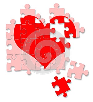 Red broken heart made by puzzle pieces