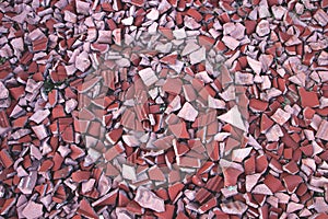 Red broken tiles, slate on the ground, path