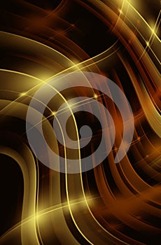 Red-brown gradient background with golden thin wavy lines.