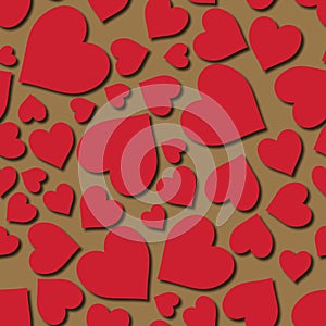 Red on brown random love heart pattern seamless repeat background