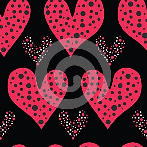 Red brush stroke dotty love hearts with 1950s style polka dots