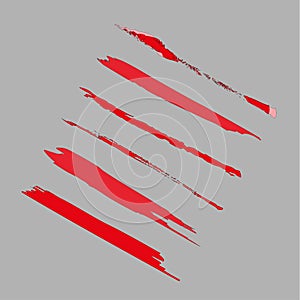 Red brush strokes. Gray background. Design grunge texture. Free hand abstract. Vector illustration. Stock image.