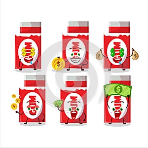 Red bubble gum cartoon character with cute emoticon bring money