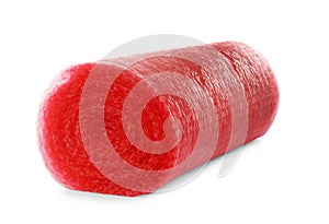 Red bubble wrap roll isolated on white