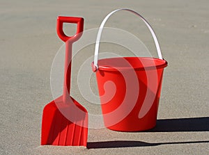 Red bucket and spade photo