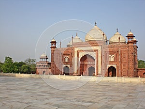 Red building of a complex of Taj Mahal, India