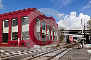 Red Building Railroad Tracks