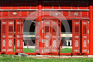 Red building in Tu Cam Thanh palace in Hue,Vietnam